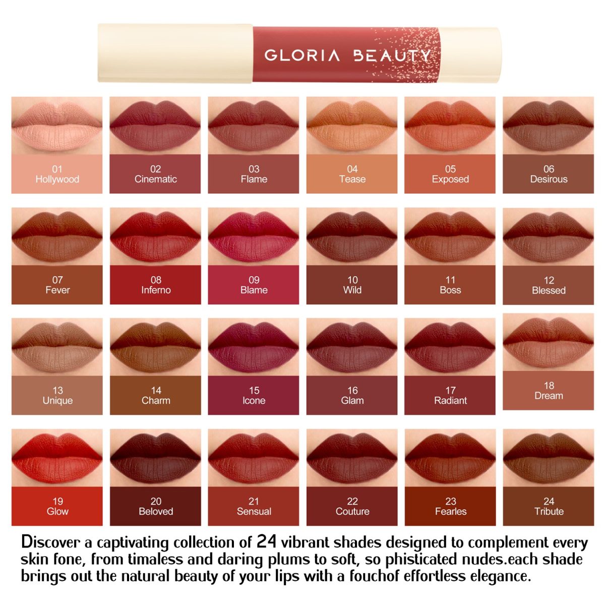 Gloria Beauty Buttery MatteStick Lipstick- 01 Hollywood - Image 2